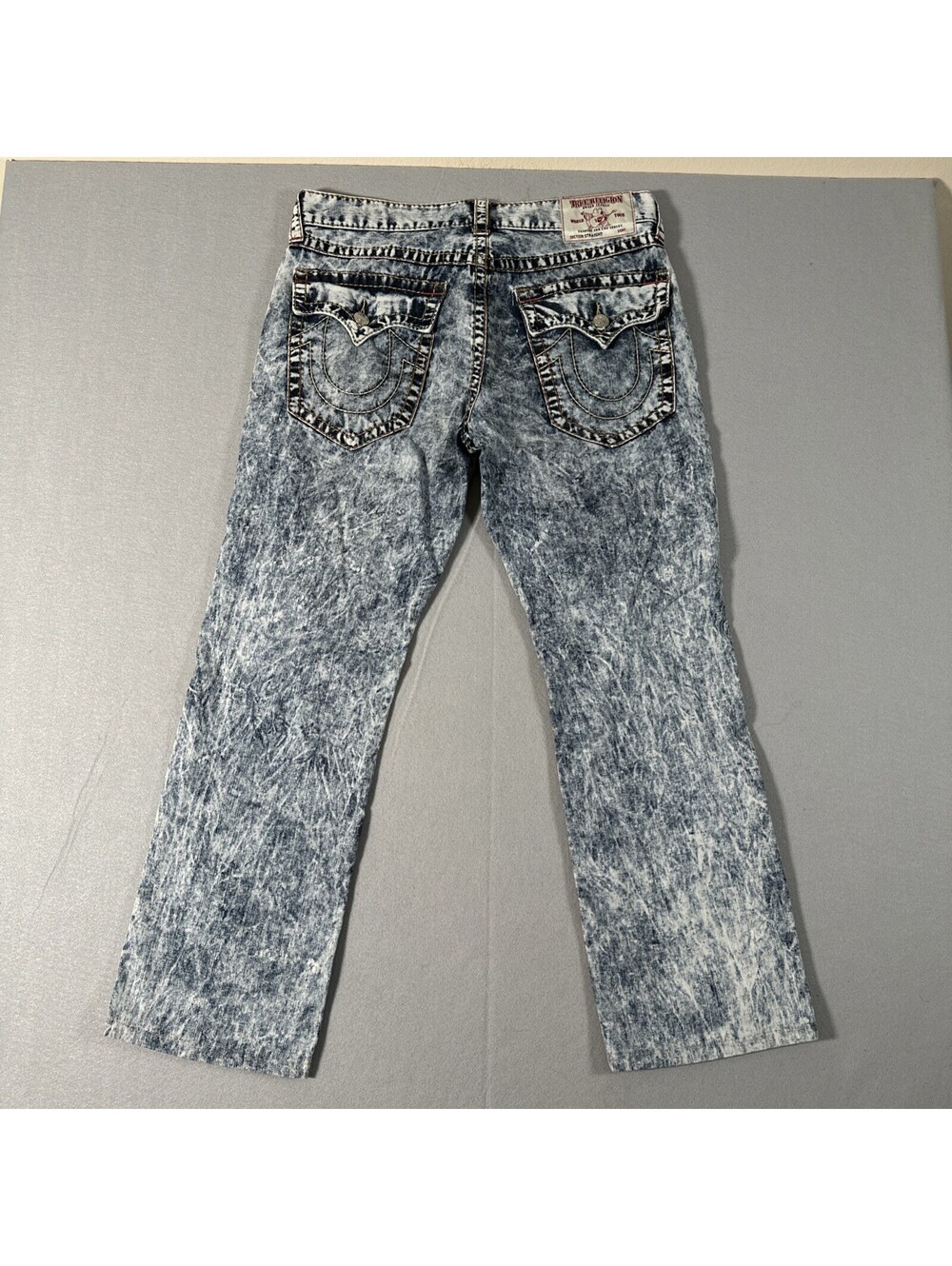 True Religion Jeans Men's 36x30 Straight Blue Acid Wash Denim Button 5-Pocket
